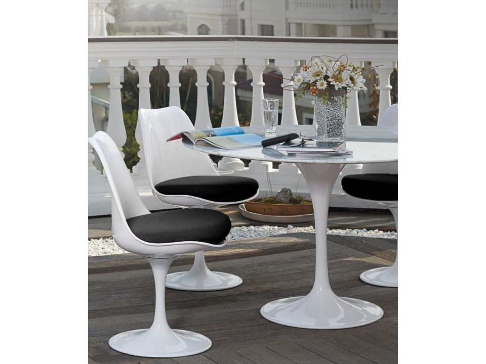 Krzesło TULIP białe z czarną poduszką - ABS, podstawa metalowa - King Home